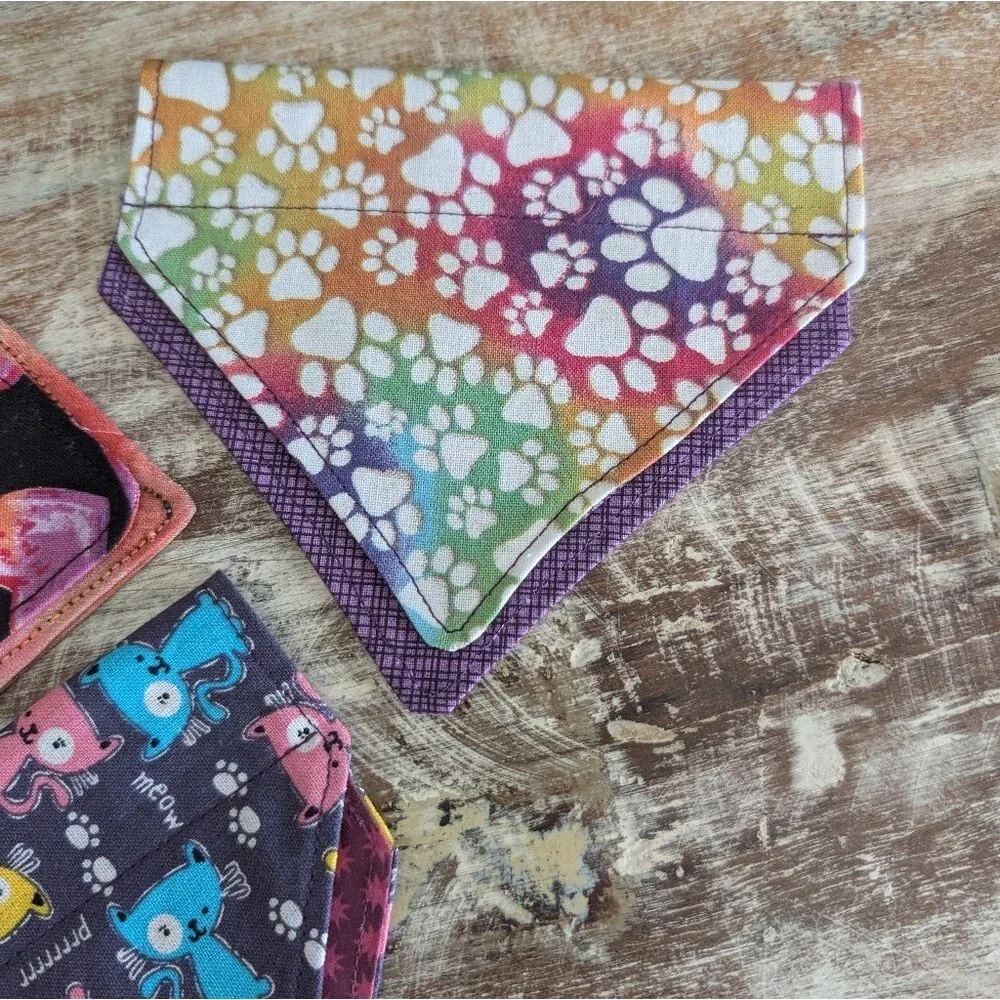 Hand Crafted Dog/Cat Bandanas, Over The Collar Set of 3 Size XS